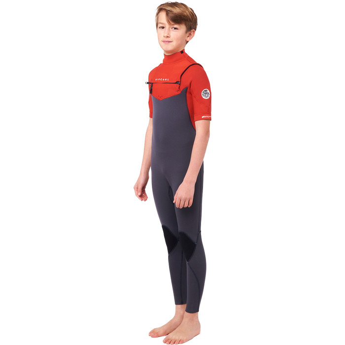2022 Rip Curl Boys Dawn Patrol 2mm Chest Zip Short Sleeve Wetsuit 111BFS - Red